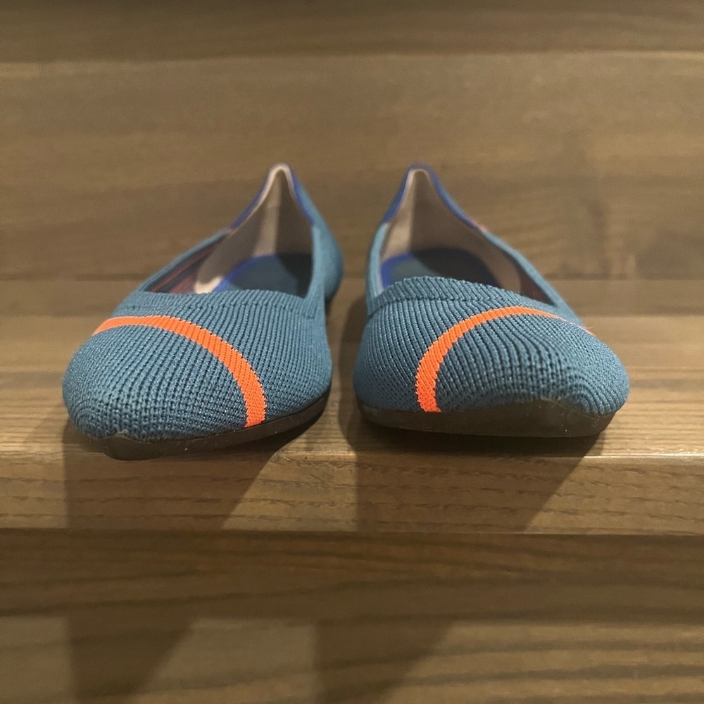 Rothy's The Point in Teal Blue with Coral Orange Stripe Size 8 - Picture 8 of 10
